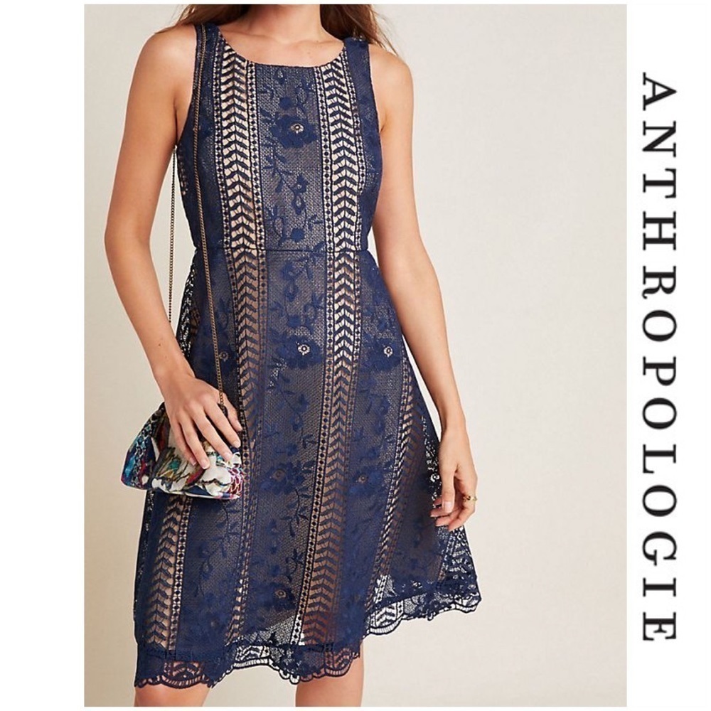 Nwt Anthropologie Georgia Mini Dress Navy Small